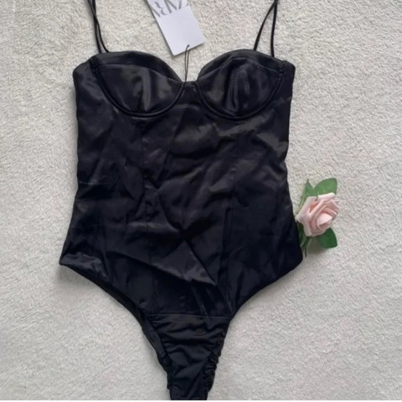 NWT Zara black satin bodysuit - Picture 1 of 3